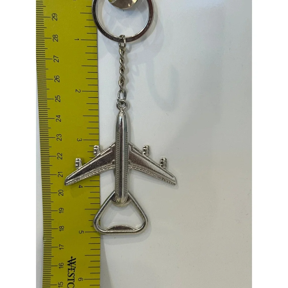 Vintage Silver Airplane Keychain Bottle Opener Aviation Pilot Travel Accessory